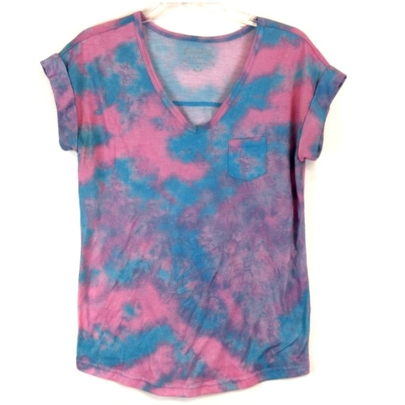 Decree Tops - Decree Tie Dye Rolled Short Sleeve Top Medium